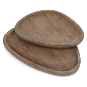 Plateau de service en bois antique Plateau de service en bois de manguier pour la décoration intérieure, les fruits, la charcuterie, l'apéritif servant des assiettes rondes - Product Image 5