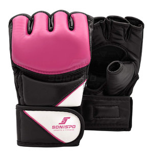Gants de MMA SONISPO à demi-doigts en similicuir avec fermeture Velcro, noir, rose, blanc, unisexe, pour l'entraînement aux arts martiaux - Product Image 1