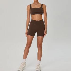 Top Deportivo de Yoga Rosa con Cuello Cuadrado para Mujer, de Alta Sujeción, Transpirable, con Tirantes Anchos, Estilo Crop Top Largo para Gimnasio, con Logotipo Frontal - Product Image 4