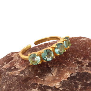 Top designs-bague cadeau d'anniversaire, petite pierre ronde, topaze bleue, quartz, laiton massif, plaqué or 24k, bague réglable pour elle - Product Image 4