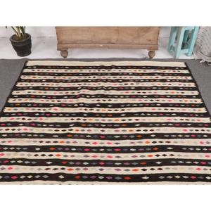 Grand tapis vintage 5,5x7,6 pieds, tapis turc Kilim noir à pois en laine - Product Image 3