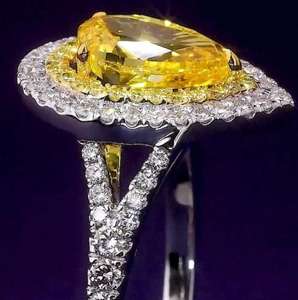 Anillo de Bodas de diamante cultivado en laboratorio con forma de pera directa de fábrica, joyería fina para mujer, oro blanco de 18 quilates, diamante amarillo, sal caliente - Product Image 3