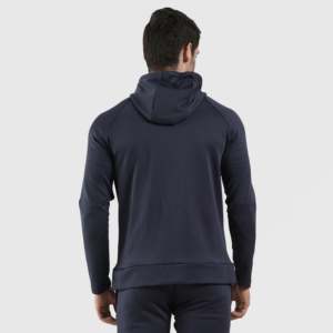 Sudadera con capucha Exulting Navy con cremallera, 100% algodón, cortavientos, con gráfico personalizado serigrafiado y estampado de silicona, diseño forrado con patrón sólido. - Product Image 2