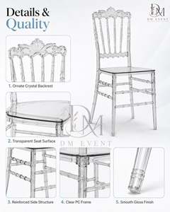 Chaise Napoléon en PC transparent durable, chaise de banquet en polycarbonate détachable pour mariage, location événementielle, vente en gros d'usine - Product Image 2