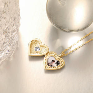 Jeulia Vintage Personalized Heart Photo <b>Locket</b> Necklace with Birthstone Charm - Product Image 5