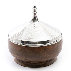 Casserole de luxe en bois et avec couvercle argenté Chauffe-plats de style royal arabe pour buffet et repas de fête - Product Image 4