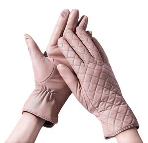 Gant de cyclisme en cuir de mouton d'hiver pour femmes épais chaud en peluche doigt complet coupe-vent gant à écran tactile - Product Image 4