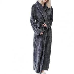 Albornoz CON CAPUCHA DE Color sólido para mujer, bata larga transpirable cálida de felpa de lana tejida para mujer, camisón, ropa de dormir - Product Image 6