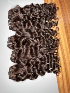 100% Calidad de exportación Cabello rizado natural Doble dibujado Máquina de un solo donante Trama doble Extensiones alineadas de cutículas crudas sin procesar - Product Image 3