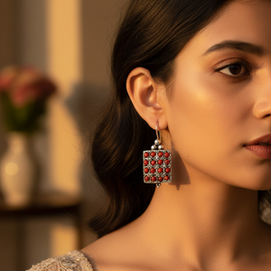 Pendientes de Coral Rojo Vintage Chapados en Oro para Mujer, Joyería para Bodas y Fiestas - Product Image 1