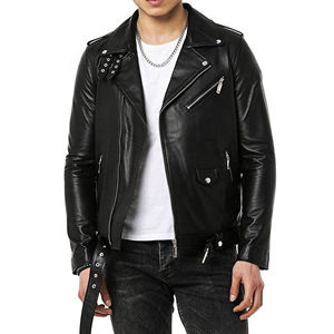 Veste de motard en cuir d'agneau véritable pour homme de qualité supérieure, col bomber zippé d'hiver avec deux poches, design de veste chez Nurak - Product Image 1