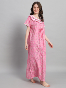 Camisón Elegante de Encaje 100% Algodón para Mujer, Estampado Floral Victoriano, Manga Larga, Largo Completo, Transpirable para Verano y Primavera - Product Image 4