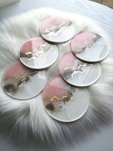 Wholesale Classic Eco-Friendly Multi-color Irregular Round Resin with <b>Gold</b> Rimmed <b>Coaster</b> Display Tray by Crescent Crafts - Product Image 2