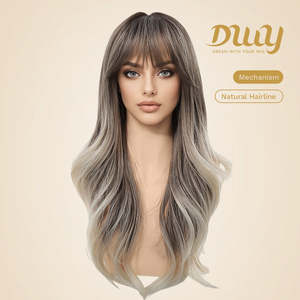 Katelynn PLUS Nouvelle perruque synthétique sans colle MiraScalp, longue, dégradé gris-brun, coupes dégradées, style ondulations lâches, dentelle transparente - Product Image 4