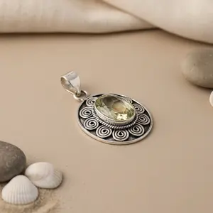 จี้เงินแท้ 925 ประดับพลอยซิทรินสำหรับผู้หญิง งานแฮนด์เมด ชุบทองคำขาว ประดับมุก ของขวัญสุดพิเศษ - Product Image 1