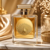 Étiquette personnalisée en métal doré pour parfum, technique de broderie, motif plume de paon, autocollant adhésif pour flacons cosmétiques - Traditionnel