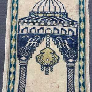 Alfombra Turca Vintage de Lana Azul, 1.8x2.9 pies (55x87 cm) - Product Image 5