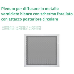 Diffuseur en métal blanc peint Tecnosystemi avec écran perforé et plénum de connexion arrière circulaire - Product Image 3