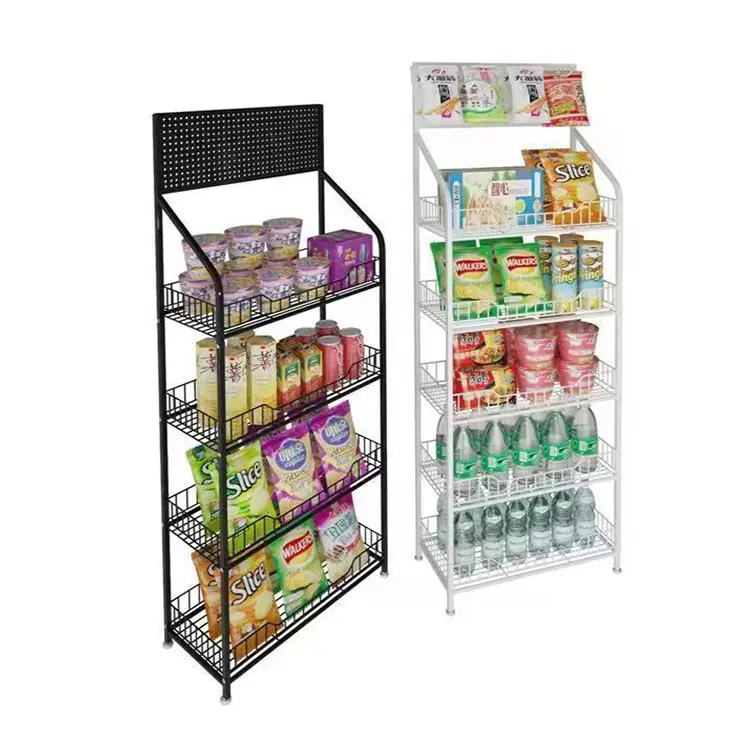 Scaffali del supermercato espositore per minimarket espositore per cestini in filo metallico snack espositore per patatine in filo metallico