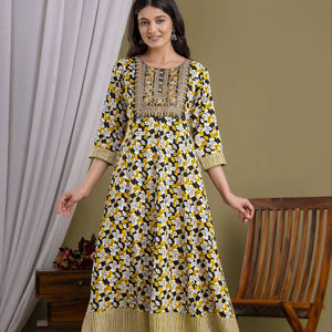 Vestido largo de calidad superior, bordado de secuencia, trabajo lateral, telar manual Dori, fabricante indio - Product Image 1