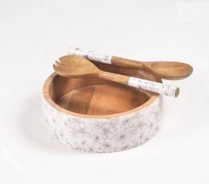 Elegante Tazón de Madera Personalizado, Tazón Redondo de Madera con Juego de Servidores de Ensalada, Tazón de Madera con Esmalte de Hojas, al Mejor Precio Accesible - Product Image 4
