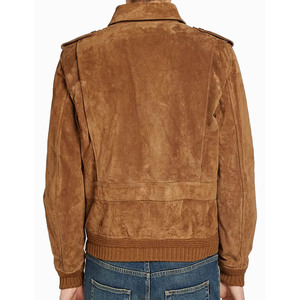 <b>Mens</b> Shearling Trimmed <b>Suede</b> Blouson <b>Jacket</b> 100% Lamb Leather & Wool Custom logo Printing - Product Image 4