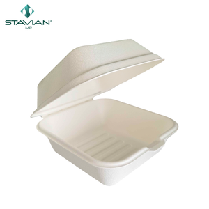 Vaisselle et vaisselle jetables à clapet en bagasse biodégradables personnalisables 6x6 Conteneur alimentaire écologique pour hamburger - Product Image 1