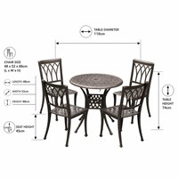 Ensemble de meubles de jardin contemporains en aluminium résistant aux intempéries, confortables, 5 pièces, table et 4 chaises pour utilisation en parc