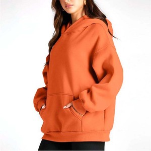 Heavy Weight Cotton/<b>Fleece</b> Material 420g Women's Clothing <b>Orange</b> Color Hoodies Sweatshirts Drop Shoulder Loose Fit Hooded - Product Image 5