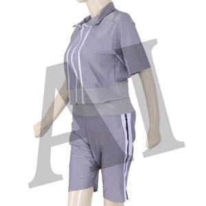 Ensemble short et haut court en coton décontracté pour femmes Jersey imprimé vintage confortable pour l'été vente en ligne appliques de perles - Product Image 2