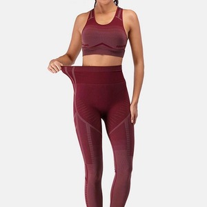 Ensemble de Yoga avec Leggings pour femmes sans couture taille haute tenue d'entraînement Fitness vêtements de sport deux pièces costume de sport extensible confortable - Product Image 1