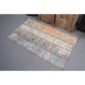 Alfombra Turca Vintage de 2.6x4.4 pies, Alfombra de Lana Azul con Pequeños Puntos - Product Image 3