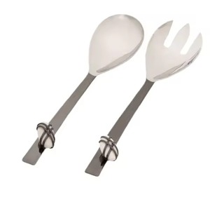 Exclusive Designer Silver Salad <b>Server</b> Set Spoon & Fork with Minimalist Decorative Steel Handles Eco-Friendly & Dishwasher Safe - Product Image 1