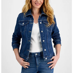 Veste en jean classique pour femme, poches à rabat sur la poitrine, poches latérales, col ouvert, bouton sur le devant, veste en jean classique Cosmos - Product Image 1