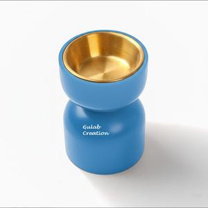 Handcrafted Blue Wooden Incense Burner with Brass Bowl for <b>Oud</b> and <b>Bakhoor</b> Aromatherapy Fragrance Home Decor - Product Image 2