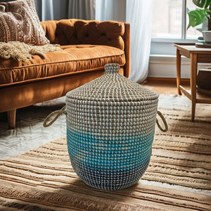 ตะกร้าอเนกประสงค์ทรงกลมจากหญ้าทะเล หรูหรา เป็นมิตรกับสิ่งแวดล้อม - Product Image 5