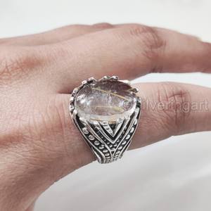 Bague en argent sterling 925 pour homme, avec pierre précieuse naturelle quartz rutile doré, pierre de naissance de avril, bijoux arabes vintage, vente en gros - Product Image 3