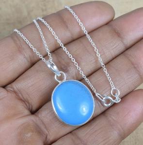 Calcedonia piedra preciosa colgante tendencia 925 plata esterlina marzo piedra natal joyería hecha a mano elegante colgante regalo para cumpleaños - Product Image 5