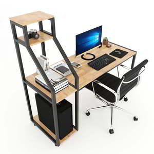 Integrated <b>Computer</b> Desk with CPU Shelf Bookshelf Drawer-Rubber Wood and Iron Frame COD68042 <b>Computer</b> <b>Table</b> - Product Image 2