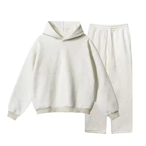 2025 hommes sweats à capuche ensemble Baggy Streetwear blanc sweats à capuche personnalisé brodé polaire pantalons de survêtement et sweat à capuche 350gsm - Product Image 2