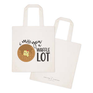 I Miss You a <b>Waffle</b> Lot Cotton Canvas Tote Bag Zippered with Open Closure Solid Color for Summer Autumn Winter - Product Image 2