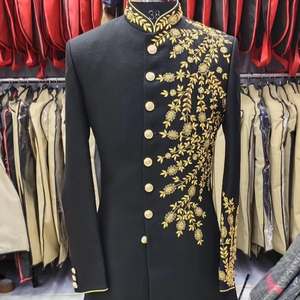 NUEVO ELEGANTE Y HERMOSO NOVIO NEGRO SHERWANI & PANT VESTIDO CON CUENTAS DE CRISTAL EMBELLEZADO, PIEDRA, TRABAJO DABKA para BODA = 2025 - Product Image 1