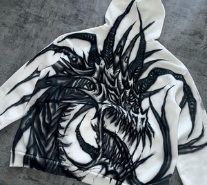 Invierno Y2k Jersey de manga larga Suéter de bolsillo Vintage Oversize Monster Stripe Impreso hombre hoodi Streetwear Sudadera - Product Image 3