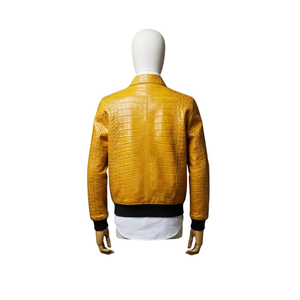 Chaqueta de cuero de lujo con patrón de cocodrilo amarillo para hombre Eleve su armario con estilo, perfecta para los que marcan tendencia - Product Image 2
