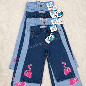 Wholesale Bangladesh Stock Lot Girls <b>Jeans</b> <b>Elastic</b> <b>Waist</b> Children Embroidered Denim Pants Cancelled Order Ready To Shipping - Product Image 2