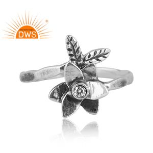Anillos de diseño floral de piedras preciosas Cz naturales de plata esterlina oxidada más vendidos, fabricante de joyería personalizada - Product Image 2