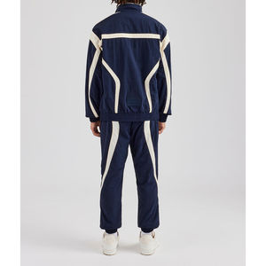 OEM personnalisé hommes rétro bleu marine 100% coton survêtement ensemble unisexe solide survêtements hiver coupe-vent veste pantalon - Product Image 3