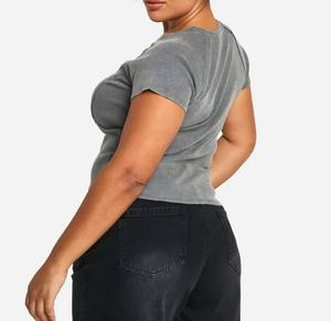 Service OEM T-shirt lavé à l'acide de haute qualité pour femmes, couleur unie, séchage rapide, anti-rétrécissement, vêtements d'été à manches courtes - Product Image 2