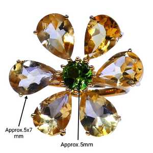Anillo de Plata de Ley 925 con Diseño Clásico en Forma de Flor para Mujer, Chapado en Oro con Piedras Preciosas de Citrino y Peridoto - Product Image 3