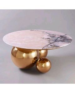 Decorated End <b>Table</b> Base Gold Rounded <b>Top</b> Coffee <b>Table</b> Designer Metal <b>Side</b> <b>Table</b> Home & Hotels - Product Image 3